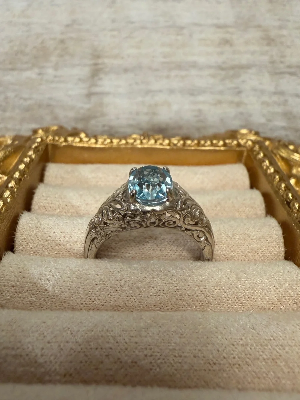 CNA Sterling Silver Oval Blue Topaz Vintage-Style Ring - Size 6
